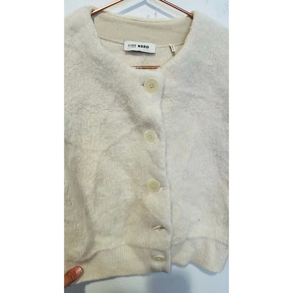 SANDRO OFF-WHITE Knit Alpaca Wool Blend Creamy Button Knot Cardigan size 0 - Picture 8 of 16